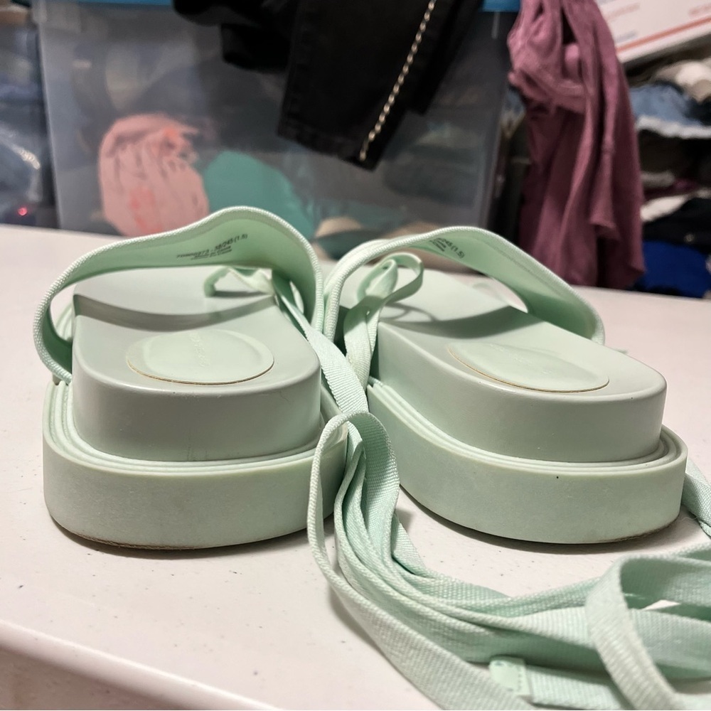 Charles & Keith Mint Green Platform Thong Sandals with Ankle Ties - Picture 7 of 11